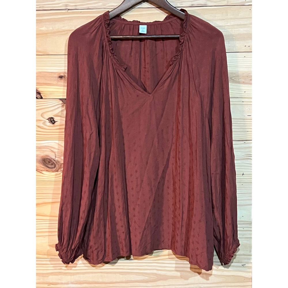 Old Navy Womens XL Rust Swiss Dot Peasant Boho Balloon Sleeve Ruffle V-Neck Top